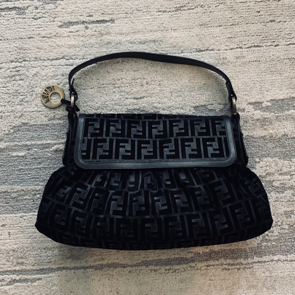 Fendi Black Grande Borsa Chef Suede Leather Bag